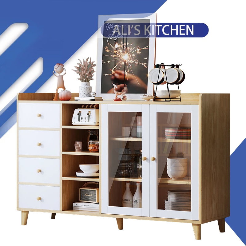 Kitchen cabinet with transparent door sideboard Microwave oven cabinet ...