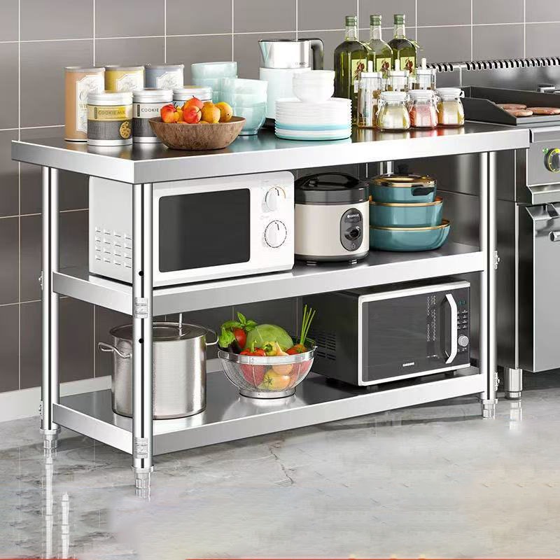 3-layer 304 stainless steel kitchen workbench 2-story storage dining ...