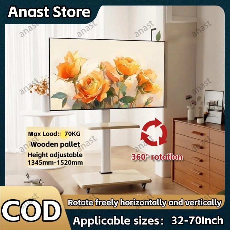 360° Rotation TV Stand For 70 Inch With Shelf Movable Rack Floor Base ...