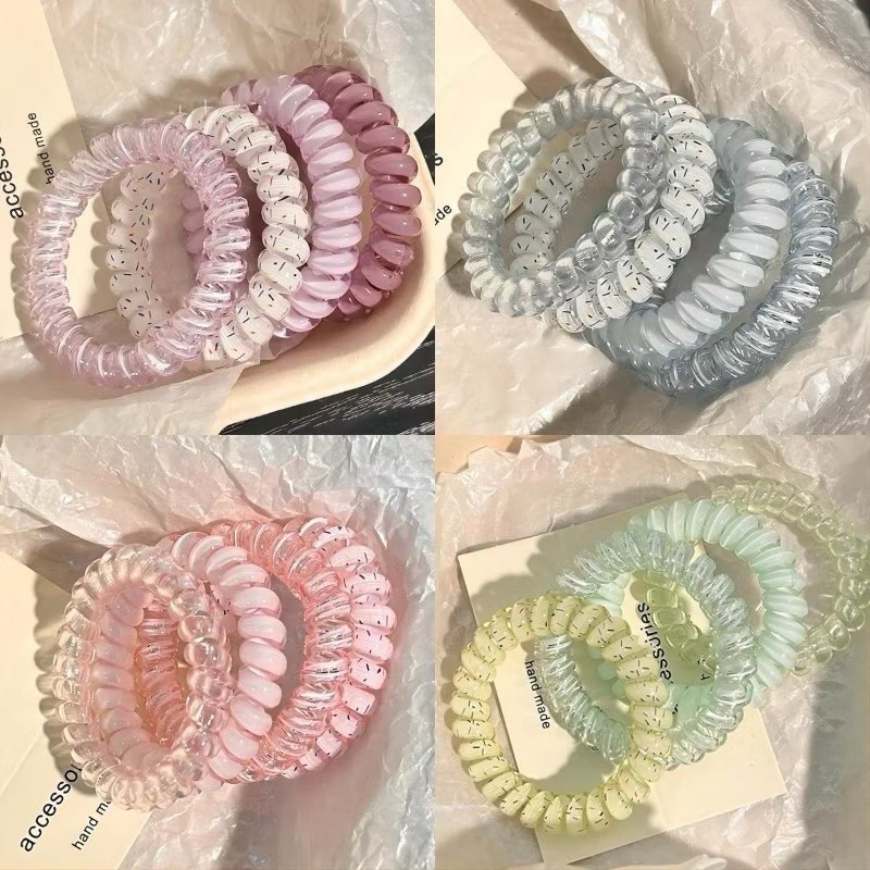 4Pcs/Pack Gradient Colored Spiral Elastic Ponytail Hair Tie Telephone ...