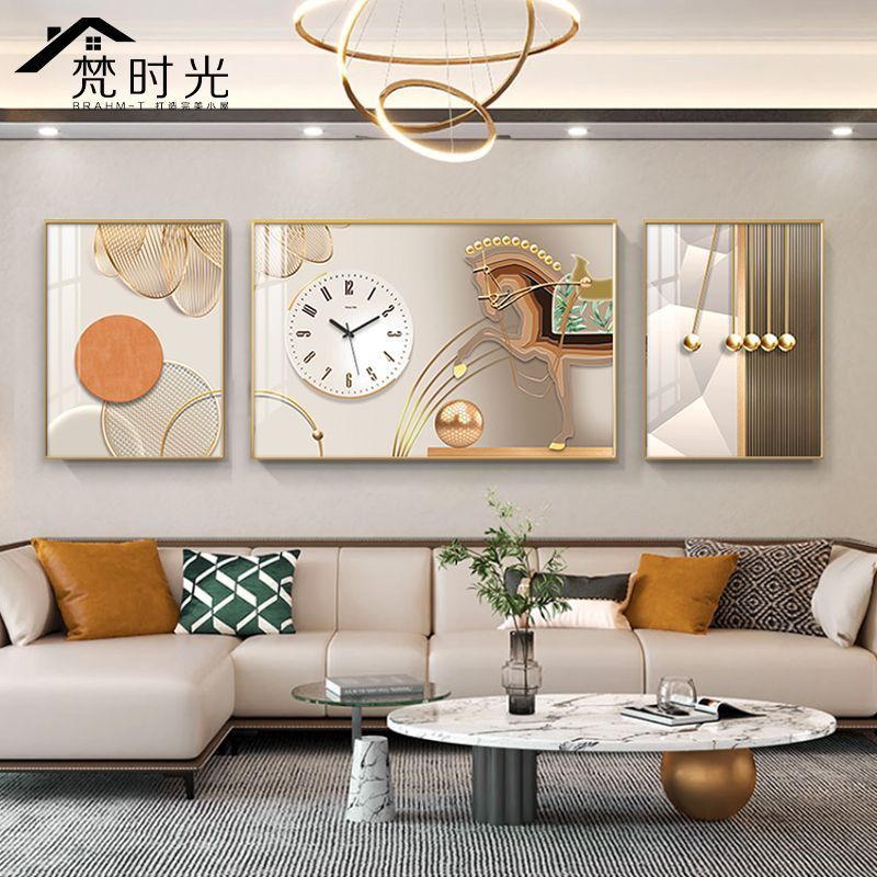 Three-piece clock decoration mural living room triptych clock mural ...