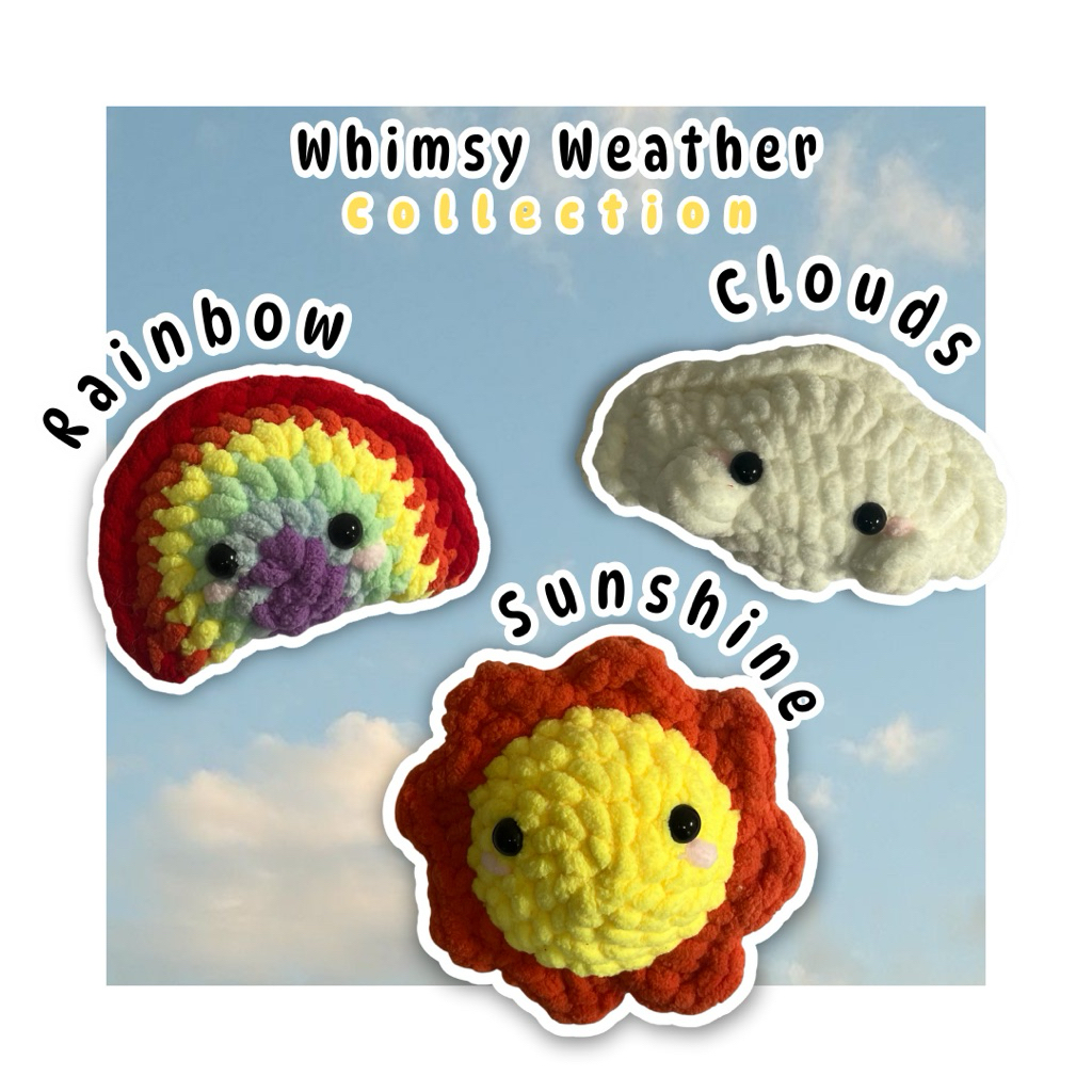 Crochet Chenille Weather Keychain / Bag Charm (Sushine, Rainbow, Cloud ...