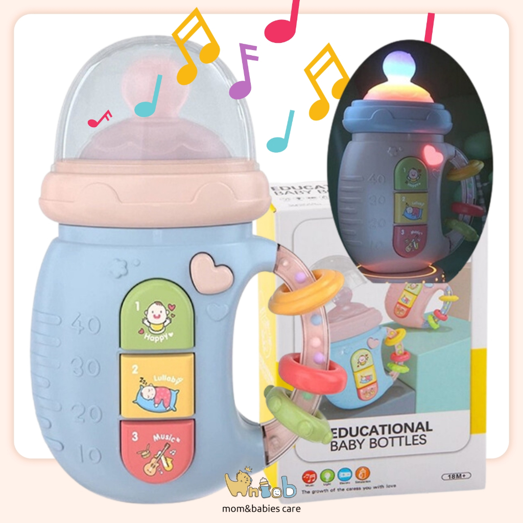Hntob Baby Musical Bottle Rattle Soothing Toy Silicone Handle Teether ...
