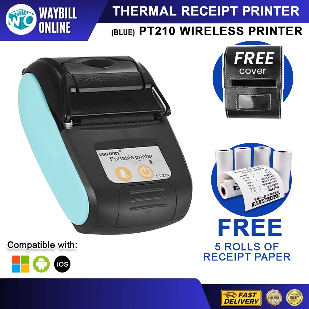 PT-210 Portable Receipt Printer Bluetooth (BLUE) Wireless Thermal ...