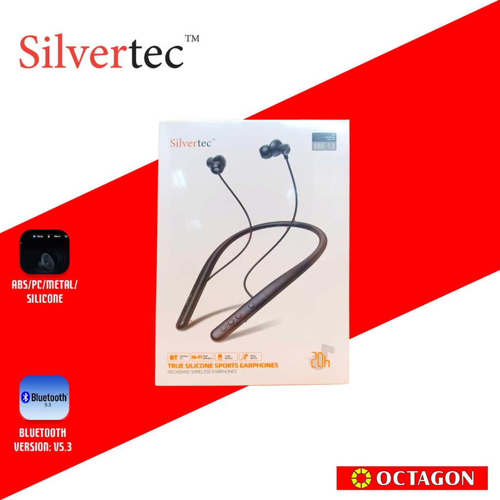 SILVERTEC SBE-13-BK BLUETOOTH PREMIUM NECKBAND EARPHONES BLACK | Shopee ...
