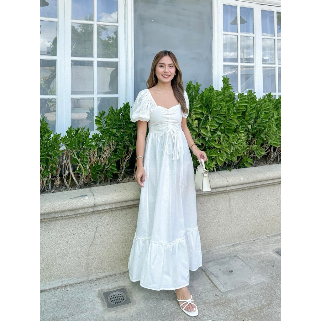 slip a-line dress Soft and Elegant Metal Hollow Design Back Smocked A-line Slip Maxi Dr –  roschic main image 1