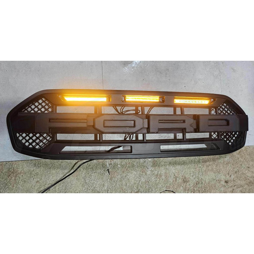 Black Front Bumper Grill Raptor Look Amber LED Grill for Ford Ranger ...