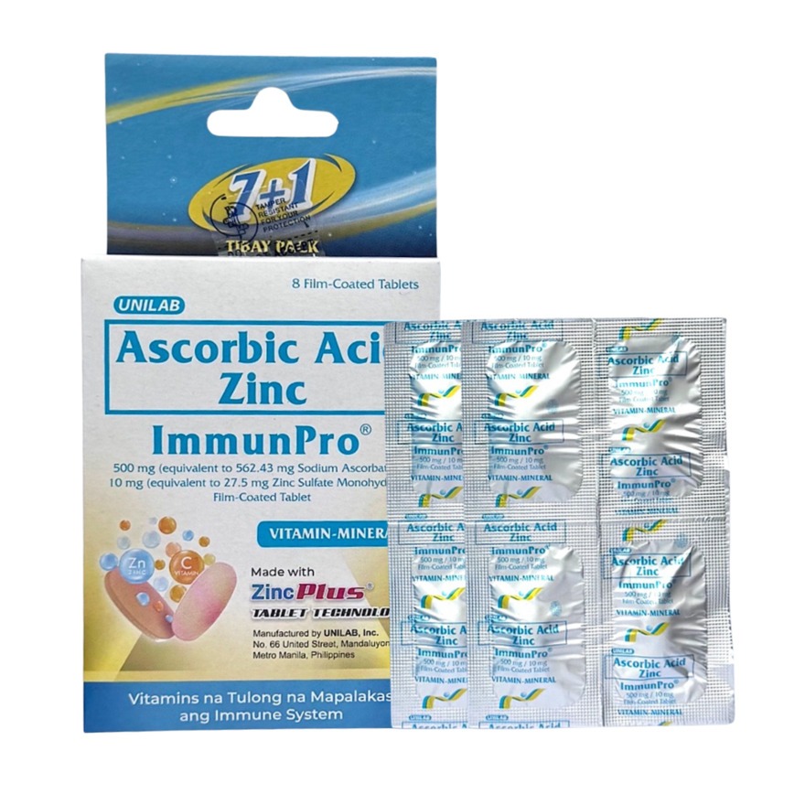 IMMUNPRO Ascorbic Acid Zinc 500mg/10mg 7+1 Pack | Shopee Philippines