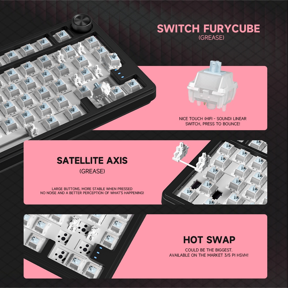 ZIFRIEND RX75PRO Mechanical Keyboard 75% RGB Tri-Mode Gasket Structure ...