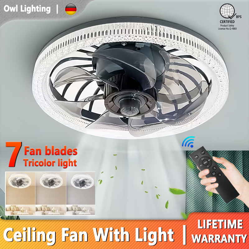 Ceiling Fan with Light E27 Base Bulb Fan with Remote Control Dimmable ...