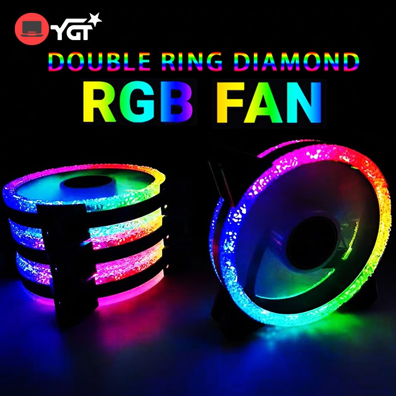 YGT RGB PC Fan 120mm Rainbow 4-pin Double Ring Diamond Computer Fan 5 ...