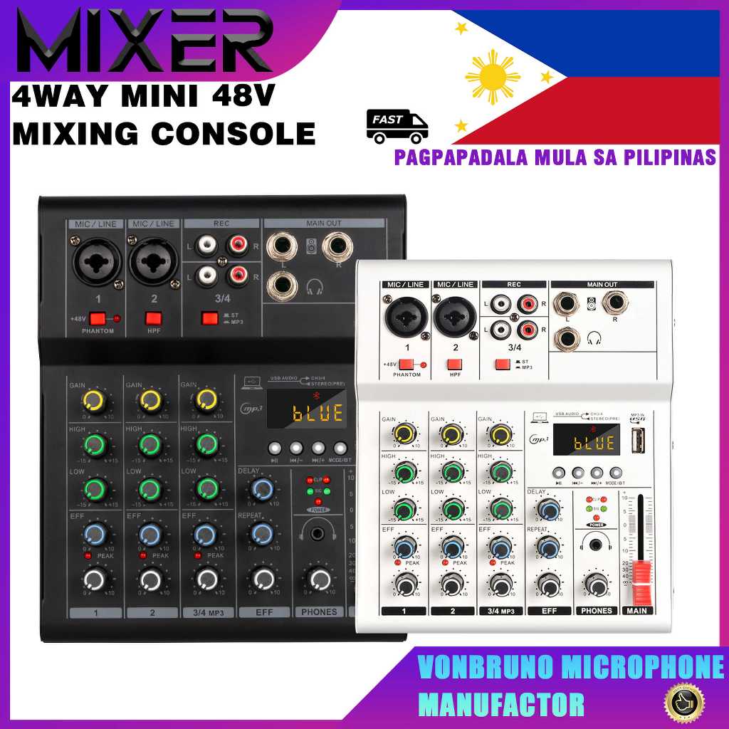 4 Channel Audio Mixer 48V Phantom Power Monitor Path Portable Mini ...
