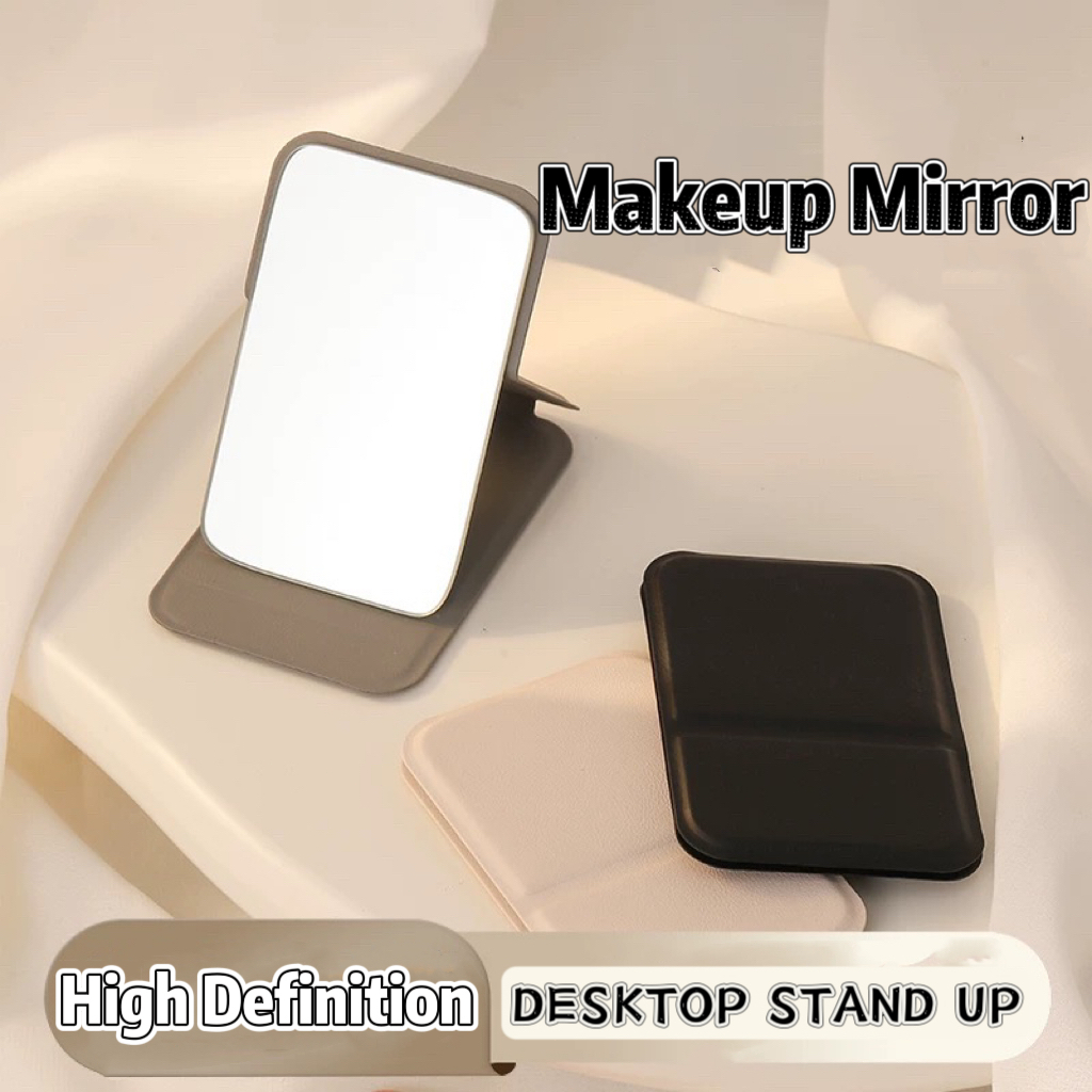 Mini Desktop Stand Mirror PU Leather Foldable Portable High Definition ...