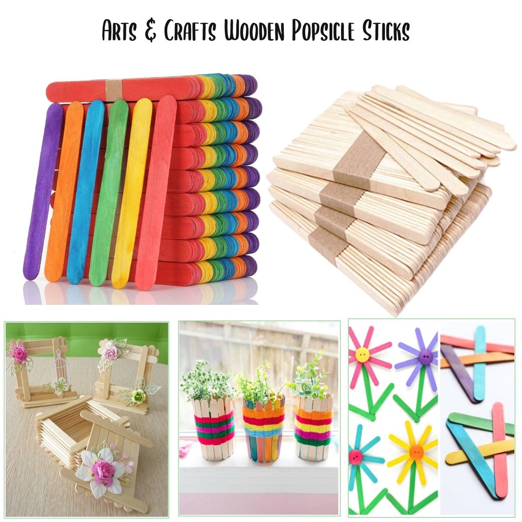 50pcs Wooden Popsicle Stick Ice Cream Sticks Arts & Crafts | Shopee ...