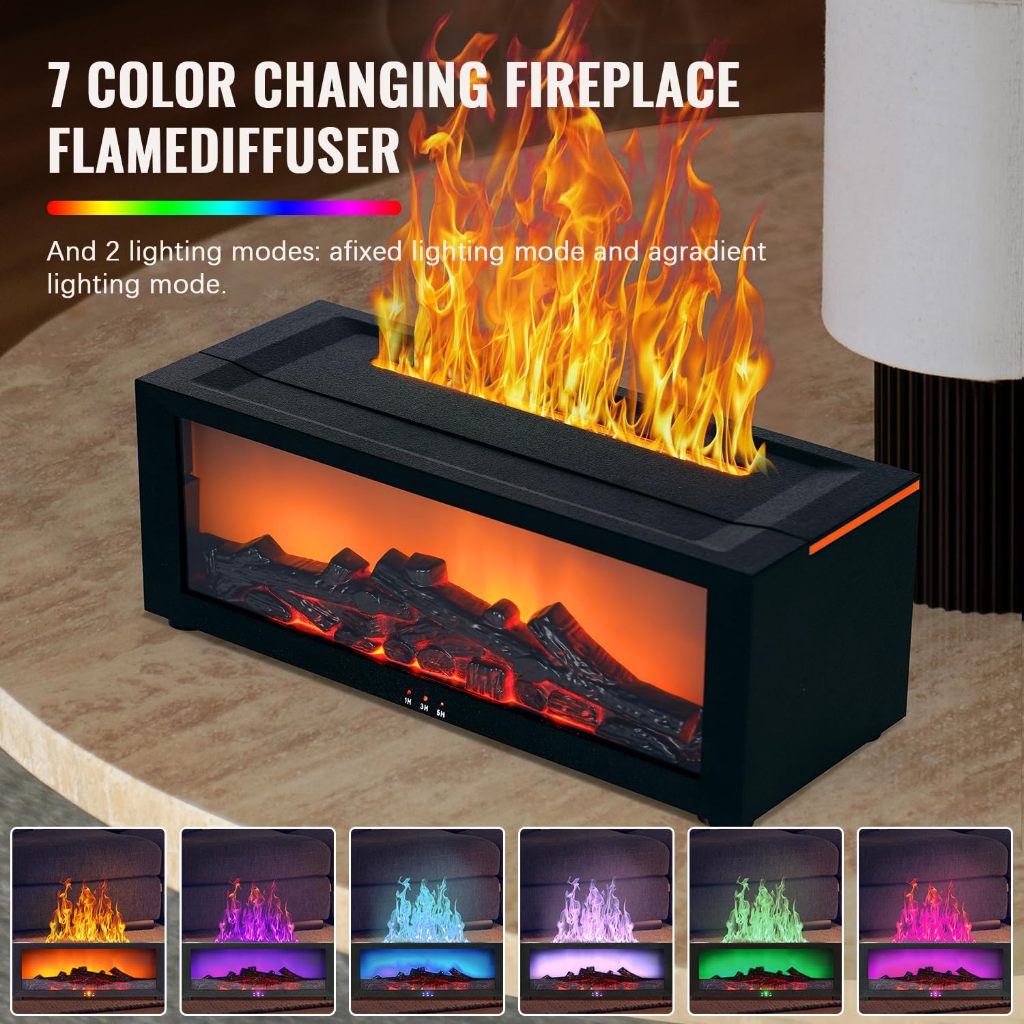 Fireplace Humidifier Diffuser 7 Colors Flame Diffuser for Essential ...