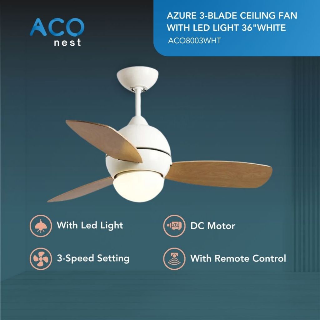 Azure 3-Blade Ceiling Fan Tricolor LED Light 36
