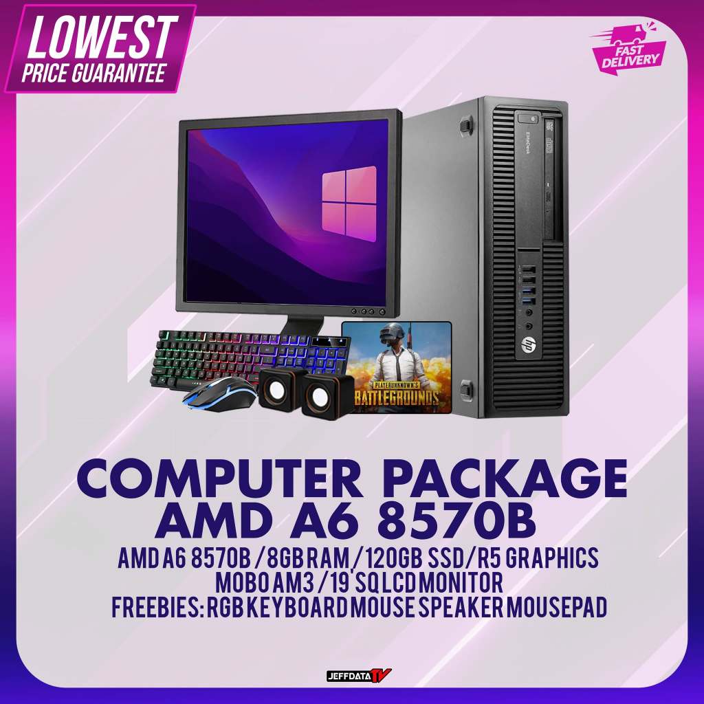 COMPUTER SET AMD A6 8GB RAM 120GB SSD 19 SQ MONITOR RGB KBMS AND ...