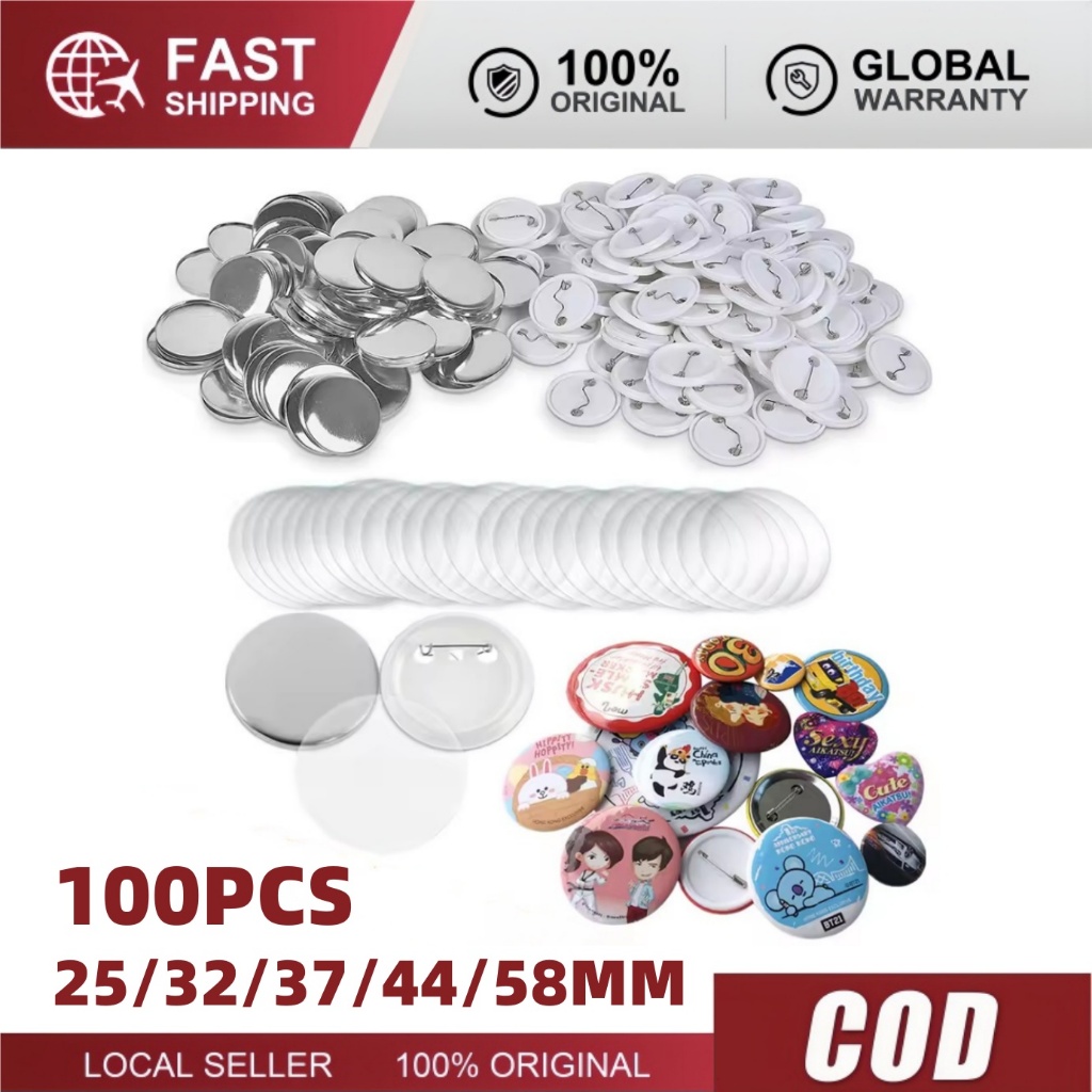 100Pcs 37/58mmplasticback DIY Badge Button Pins Blank Raw Material pins ...
