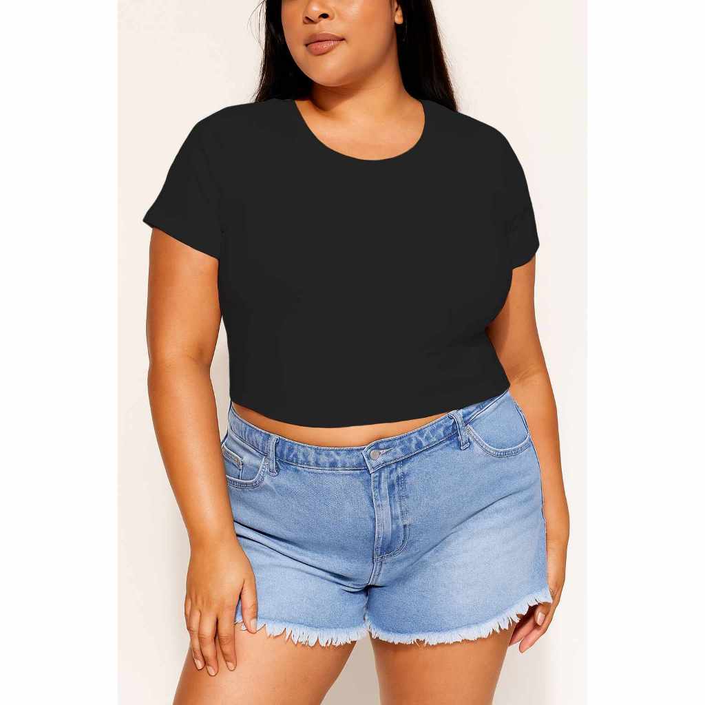 CMNL- Plus Size Double Lining Crop Top – Round Neck-COTTON SPANDEX ...