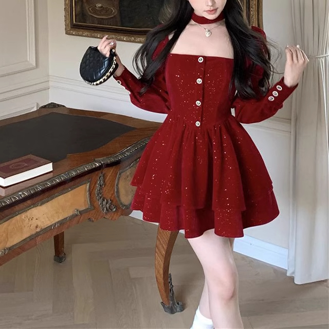 summer floral puff korean sexy black long sleeve dress for women casual semi  formal dress plus size | Shopee Philippines