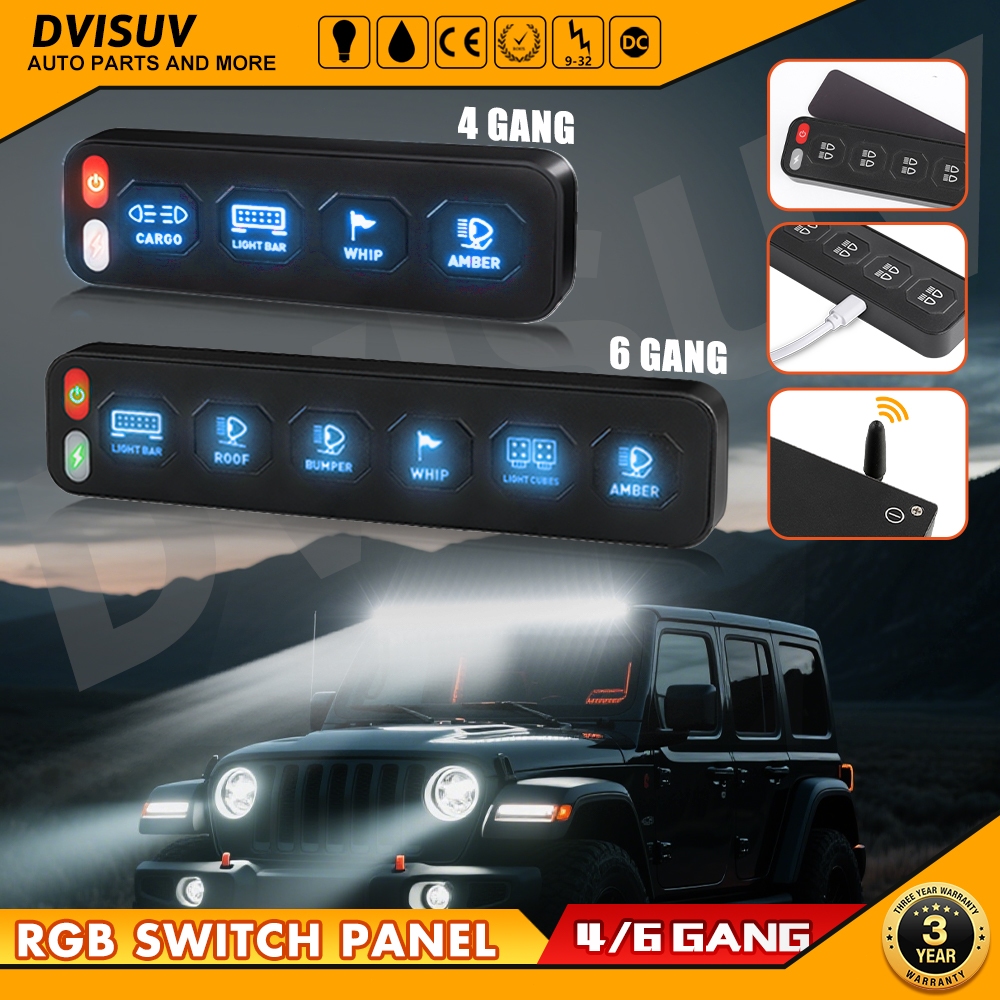 6 Gang Wireless Auxiliary Switch Panel Offroad Auxiliary Light Switch ...