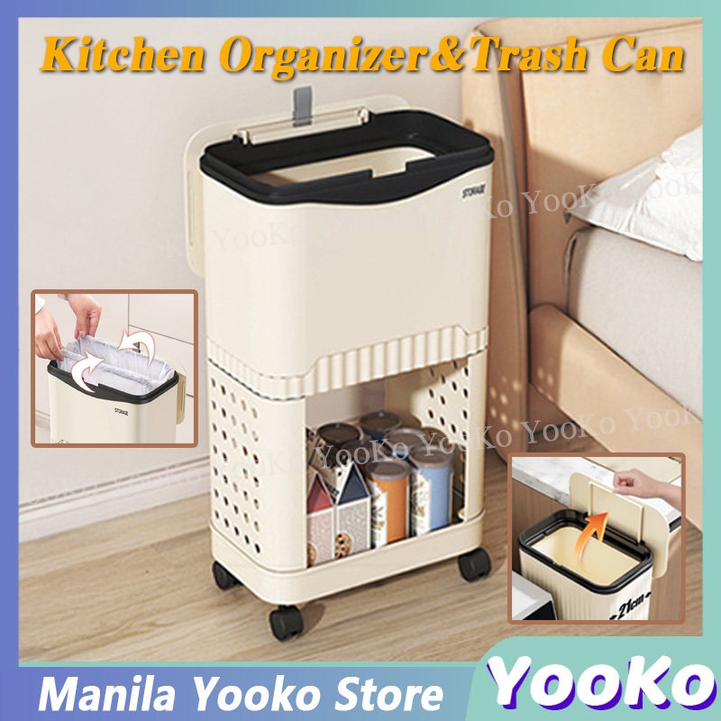 Kitchen Trash Can Storage Rack, Floor Standing, Movable with Wheels ...