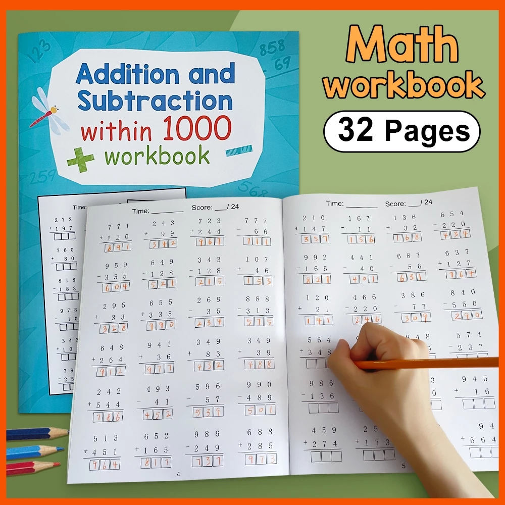 Math Exercise Workbook Subtraction And Addition Within1000 Kid Quick ...