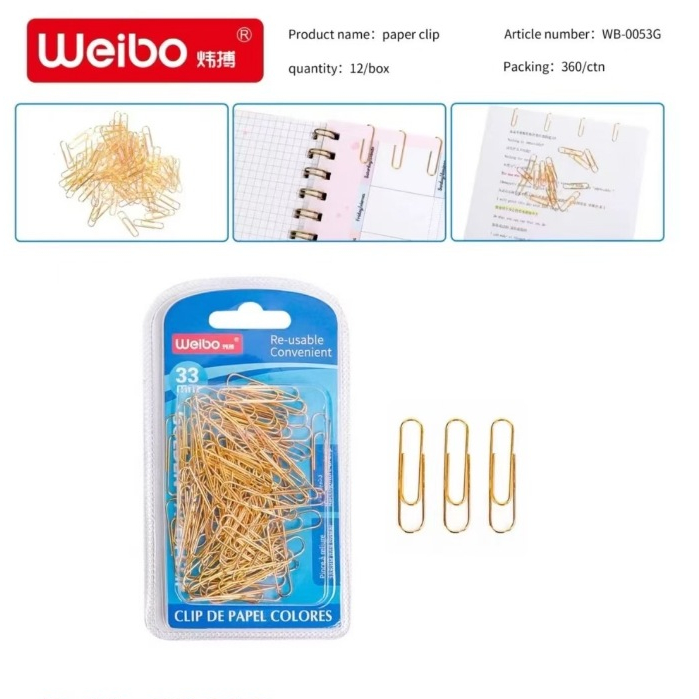 WISDOM WB-0053G GOLDEN PAPER CLIP(33MM) | Shopee Philippines
