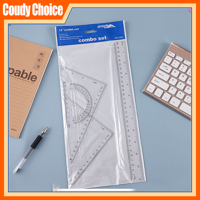 4 in 1 Plastic Transparent Ruler Set 30CM School Stationery Supplies ...