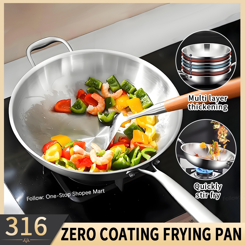 316 Household Stainless Steel wok universal Kitchen Non-Stick Wok Pan ...