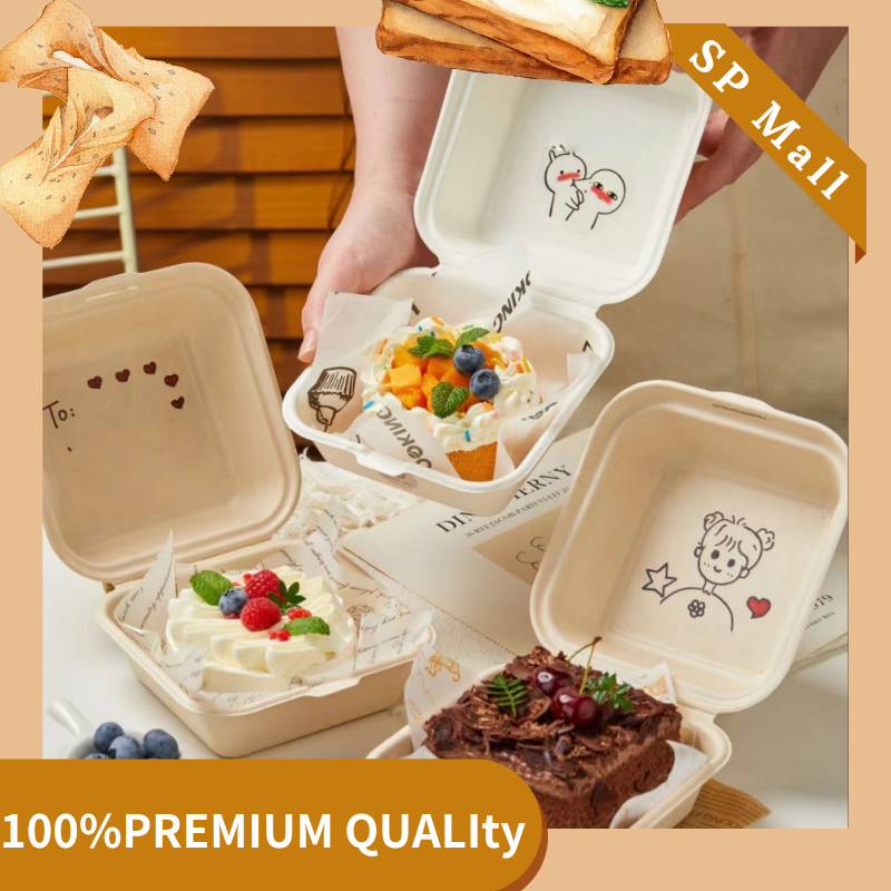(50pcs) Bagasse Sugarcane Bento Cake Burger Clamshell Takeout box/ Eco ...