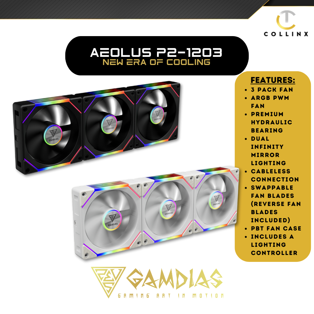 GAMDIAS AEOLUS P2-1203 RGB 3 Pack Fan | PWM fan Premium Hydraulic ...