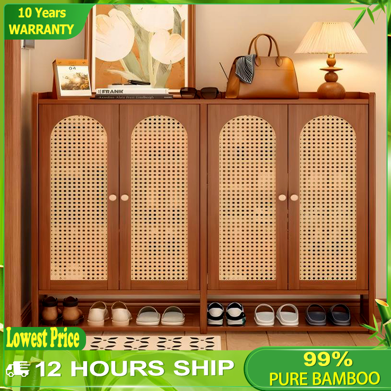 TAHANAN Bamboo Arched Rattan Shoe Cabinet 6/7/8Layer Rattan Door Large ...