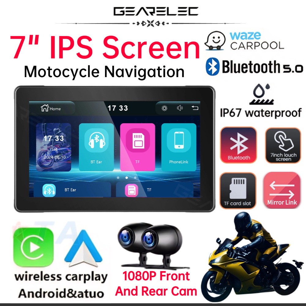 7 Inch Motorcycle Navigator Wireless Android Auto&CarPlay Motorbike ...