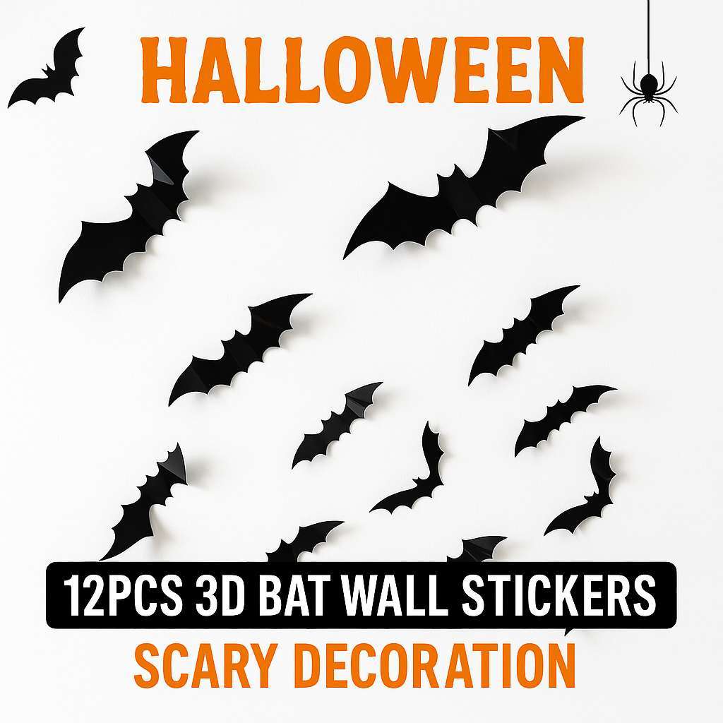 12PCS Halloween 3D Bat Wall Stickers – Black Scary Bat Decals for Home ...