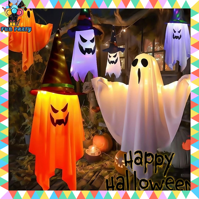 Halloween Decor Pumpkin Lamp Pumpkin Ghost Led Light Wizard Hat Hanging ...