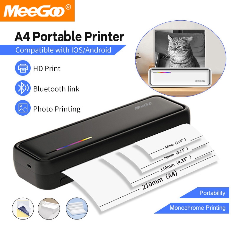 MeeGoo A4 Portable Thermal Printer Wireless Mobile Travel Printers ...