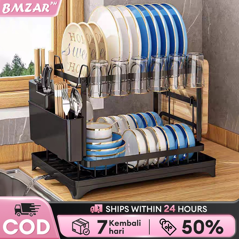Foldable Dish Rack Set Kitchen Organizer Storage 2 Layers Kitchen Dish ...