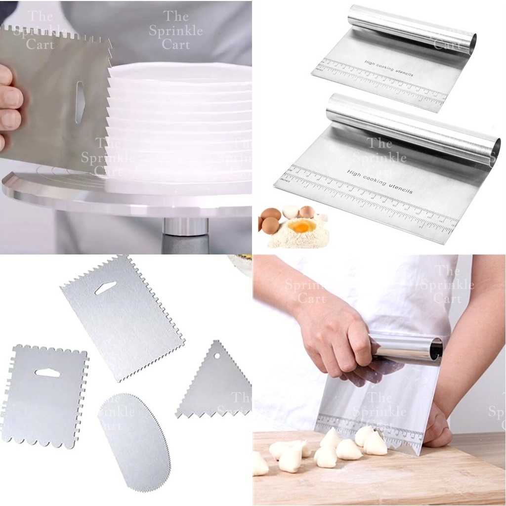 Stainless Steel and Serrated Dough Cutter Scraper Baking Smoother Cake ...