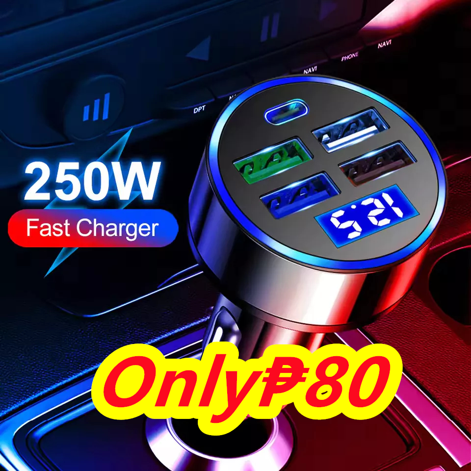 Easy to use 5-port USB type-C Car Charger Fast Charger 3.0 Digital ...
