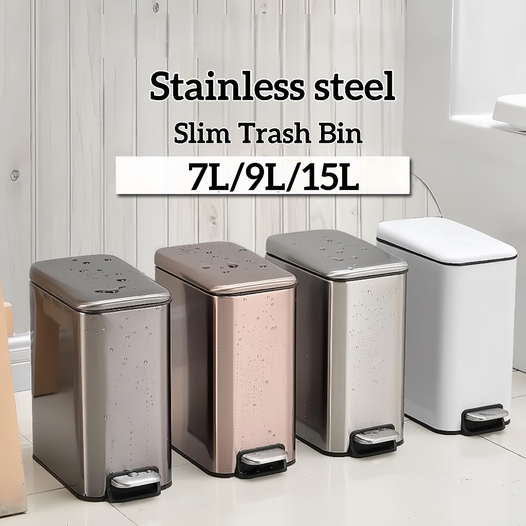 EKO Slim Trash Bin Soft Close Stainless Steel 7L/9L/15L Bathroom ...