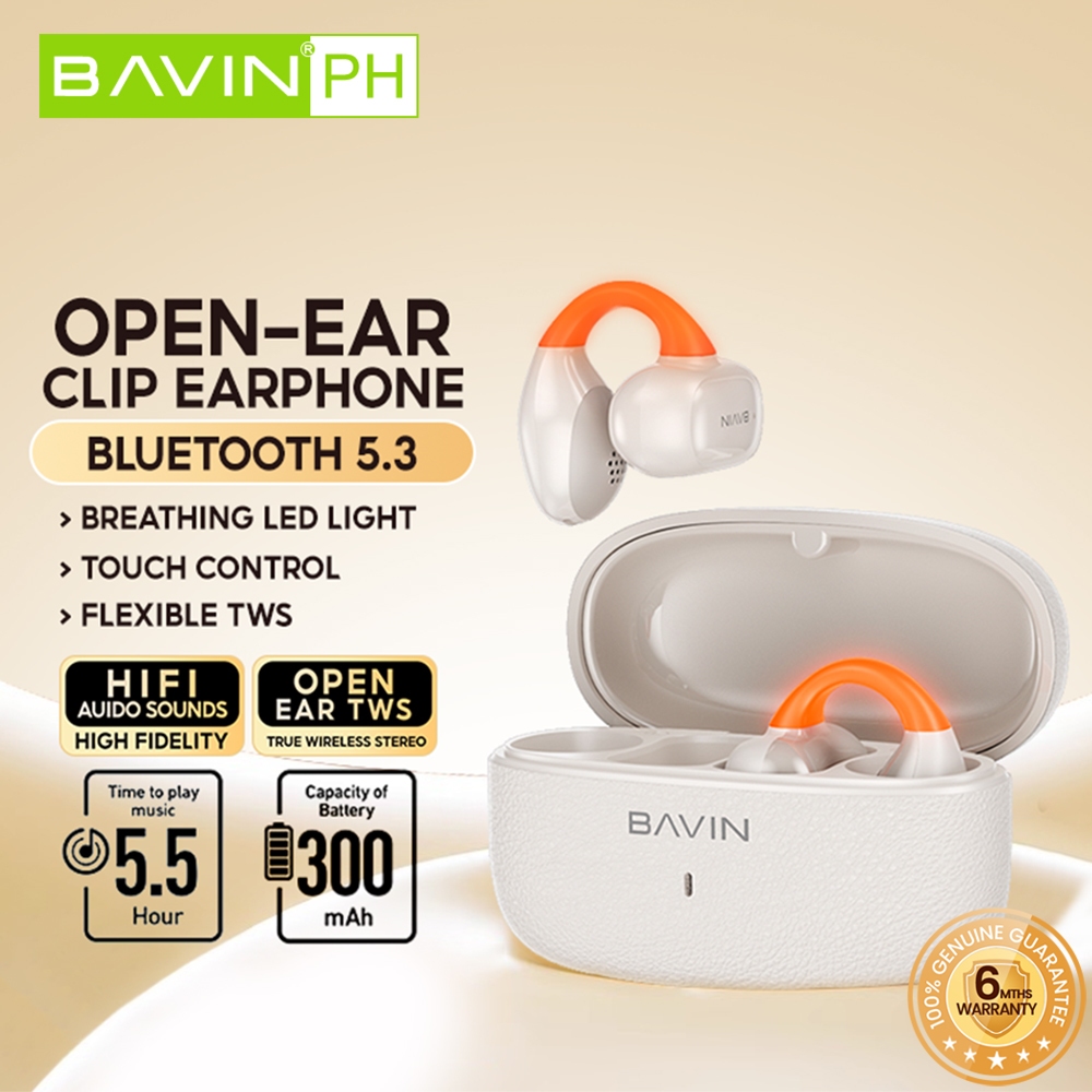 BAVIN BA102 Bluetooth TWS Clip Earbuds w/ LED Light & Touch Controls ...