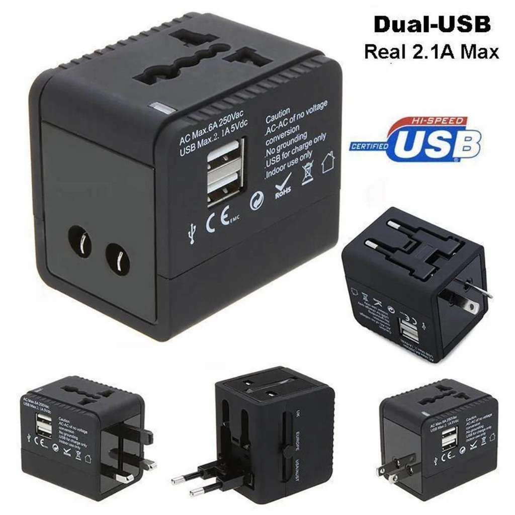 Universal Travel Adapter | Built-in Dual USB Charger | Universal Plug ...