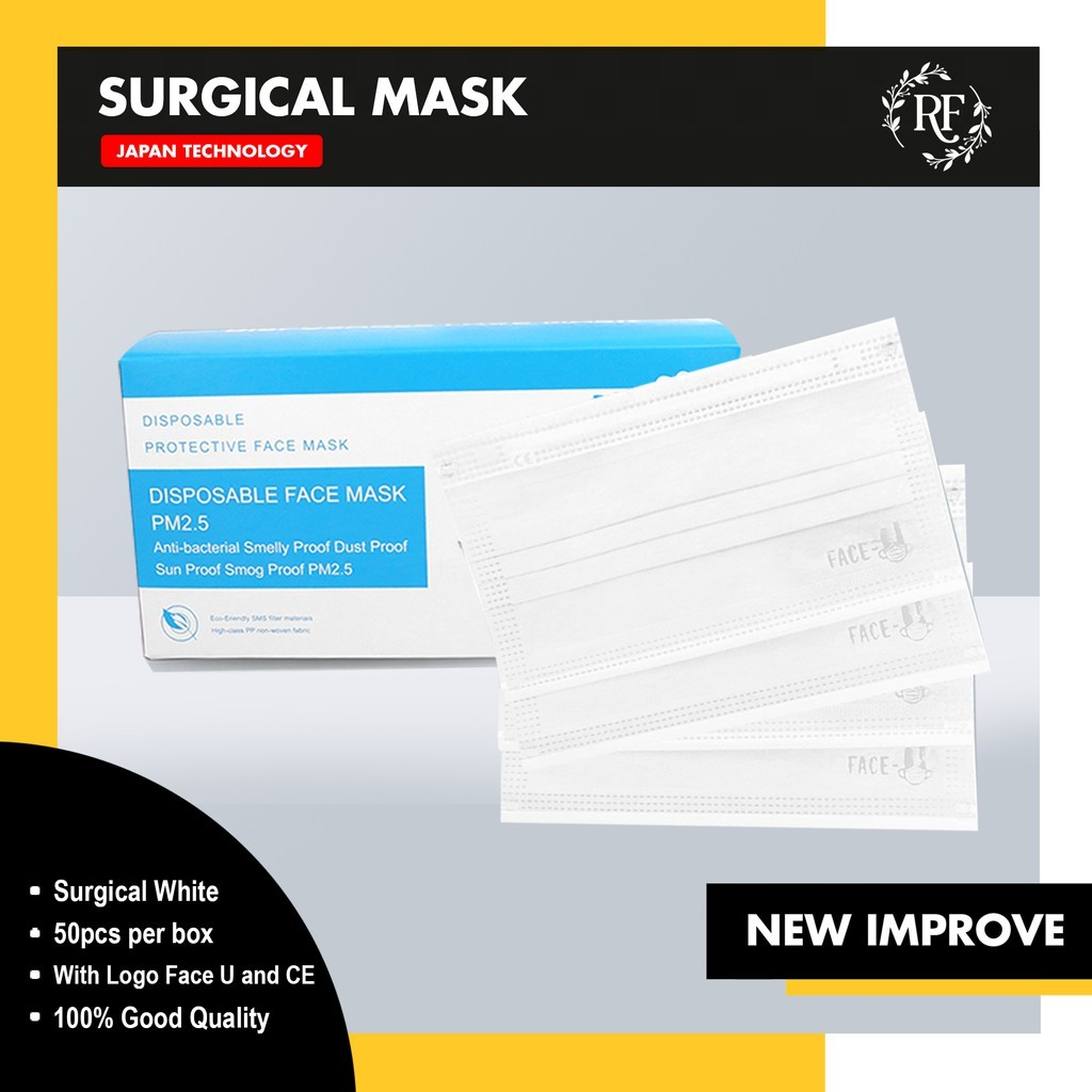 FACE-U Surgical Mask 50pcs ( ALL WHITE ) Japan Technology PM2.5 ...