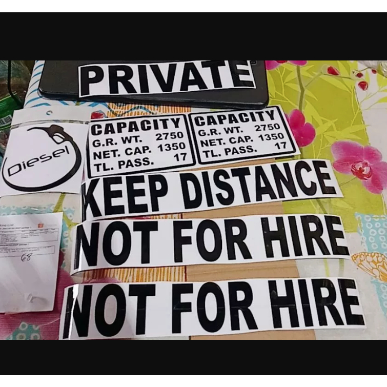L300 VAN 6pcs CAPACITY STICKER SET NOT FOR HIRE PRIVATE KEEP DISTANCE ...
