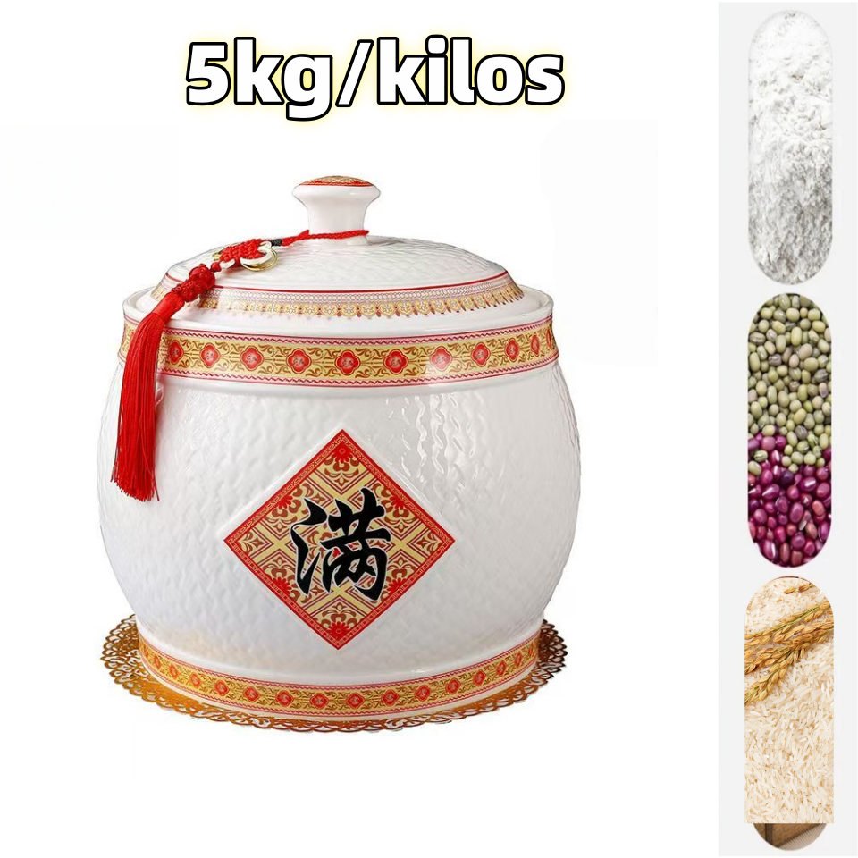 【Fast Delivery】Rice keeper 5kg porcelain rice dispenser ceramic ...