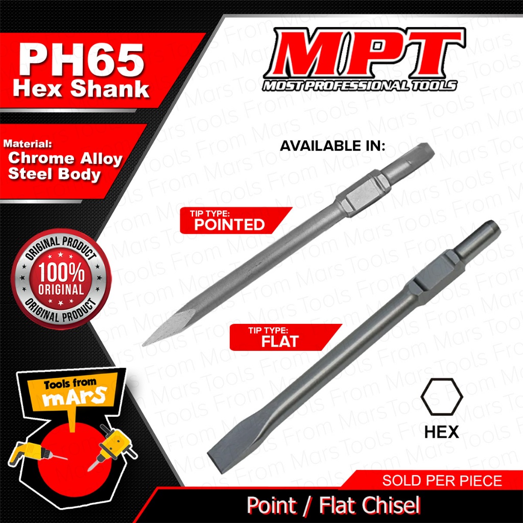 MPT Point / Flat Chisel PH65 Hex Shank sand blasted surface with anti ...