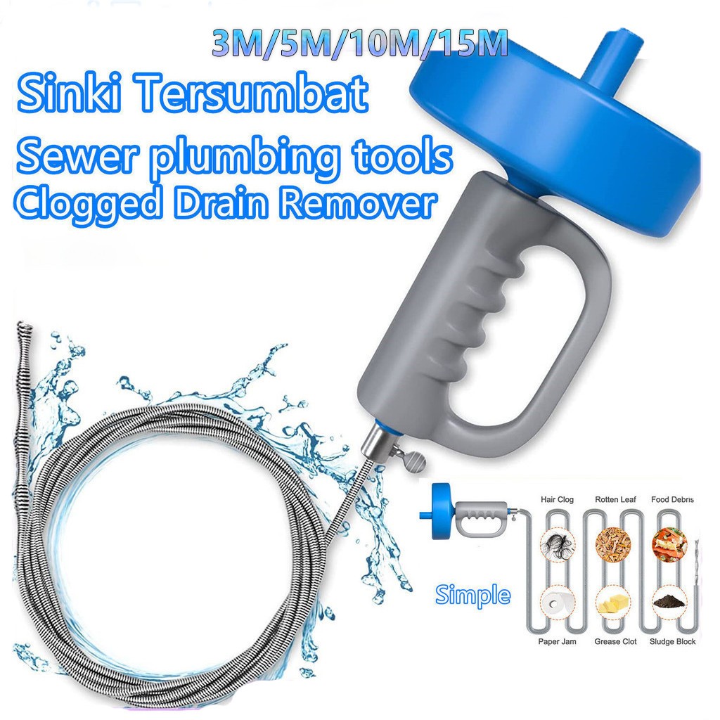 5/10/15 Meters Drain Clog Remover Tool Flexible Drain Unblocker Sink ...