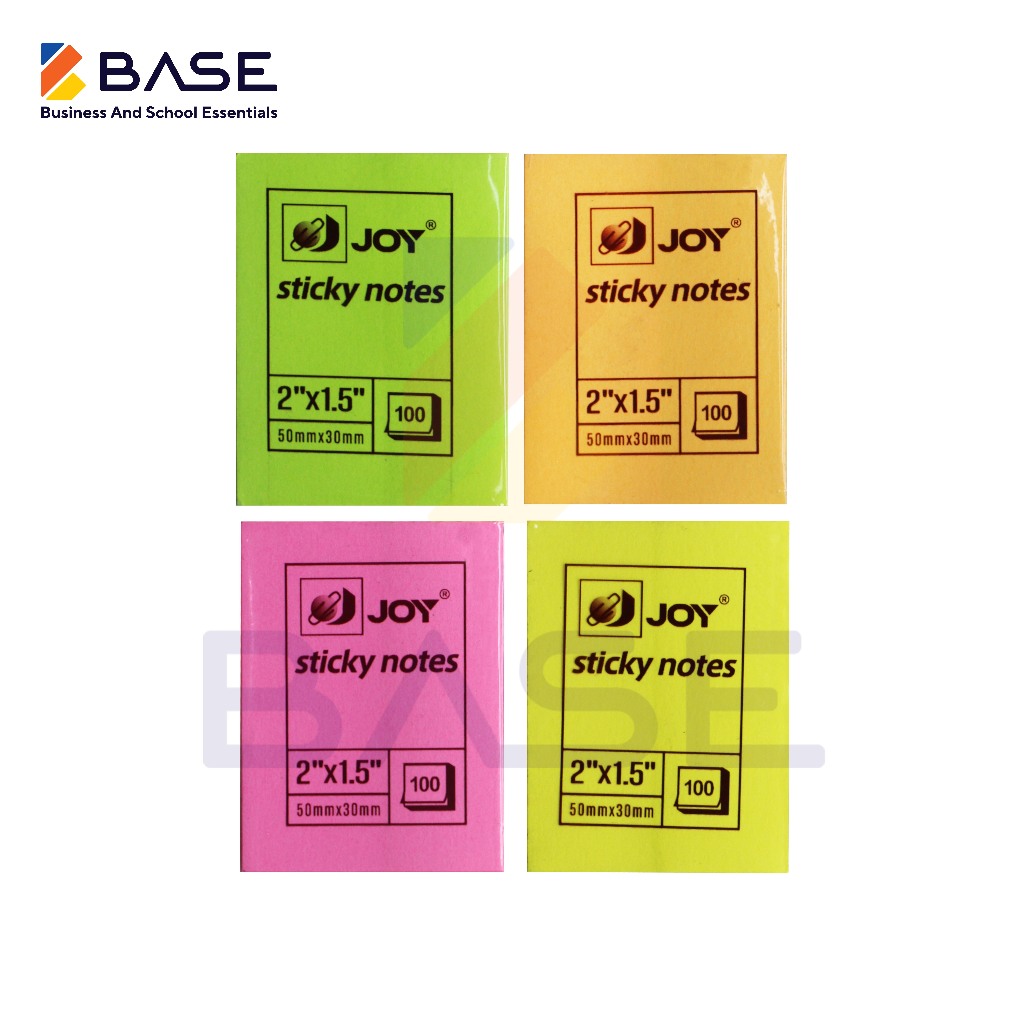 Joy Sticky Notes | 50 mm x 30 mm | 100 Sheets per Pad | Multiple colors ...