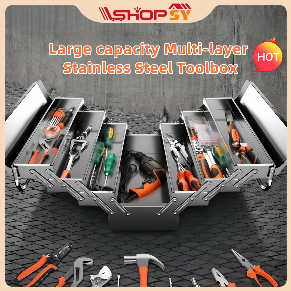 【COD】Stainless Steel Toolbox Storage Box Multi-layer Folding Box Car ...